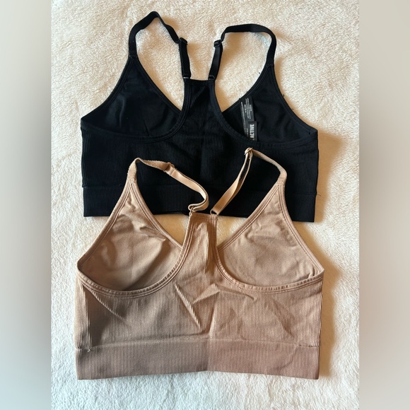 Pink Active sports bra pack of 2, black and tan color, size M-DD - Picture 5 of 6